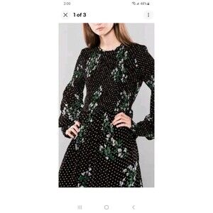 Ganni Rometty georgette maxidress EU 34/XS black polkadot floral smocked pockets